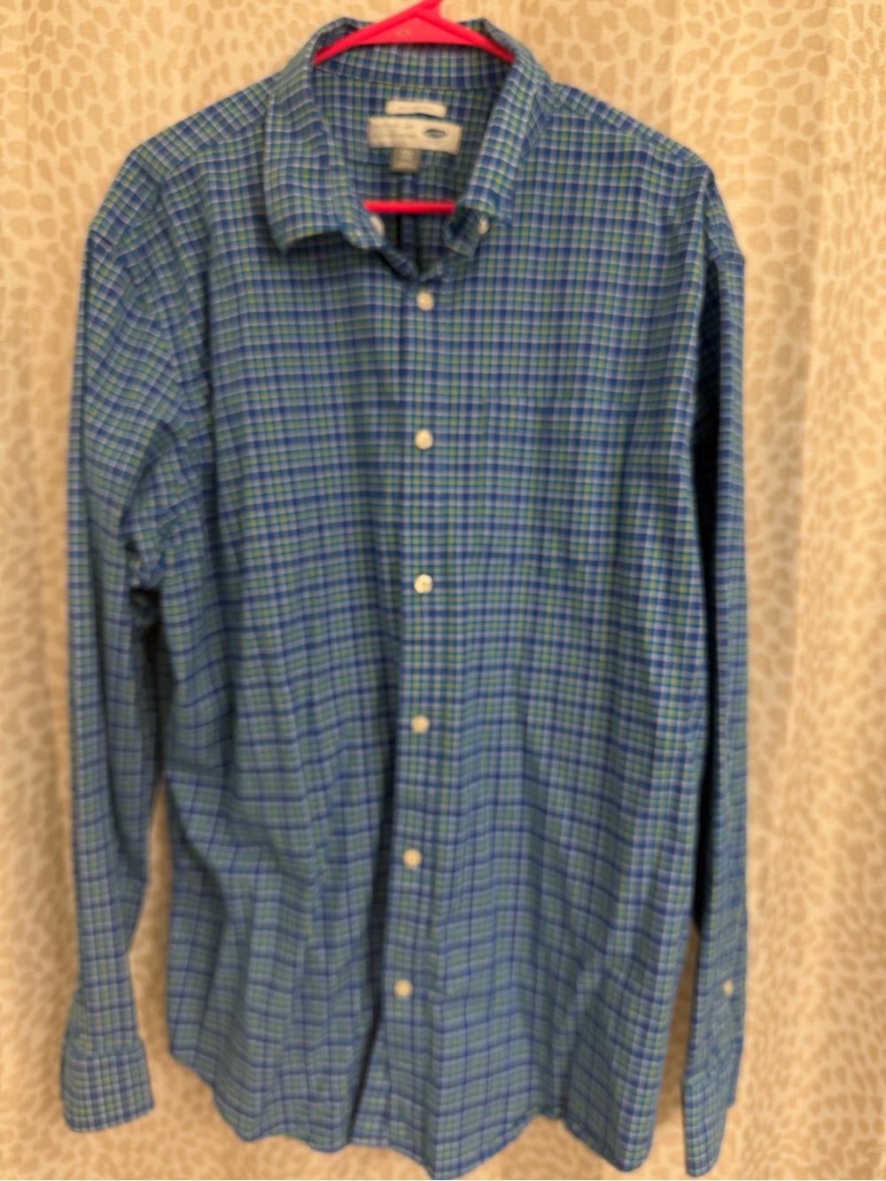 Old Navy Blue and Green Plaid Button-Down Shirt
